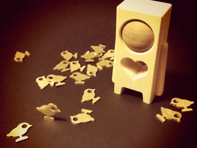 HeartBlock & Birdies bird brass cnc cute designertoy maple metal small stencil walnut wood woodtoy