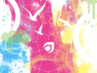 Corporate Collage 80s birds logo magenta splatter watercolor