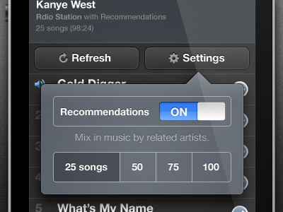 iPhone popover ios iphone menu popover rdio settings