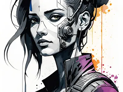 She's cyberpunk. cyber cyberpunk cyborg futuristic illustration punk sci fi scifi technology watercolor