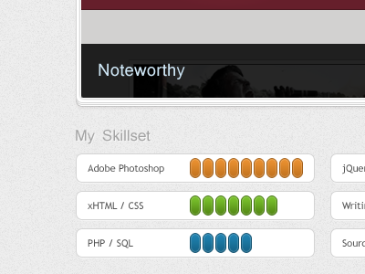 Skillset blue green orange portfolio recent recent work skills status bar