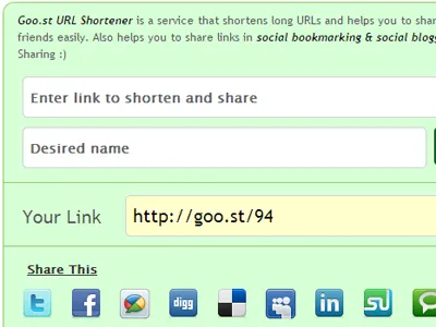 Goo.st url shortener clean icons shorten simple social url