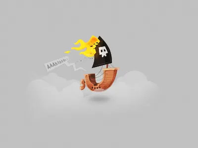 Pirate Ship black brown fire illustration pirate ship yellow