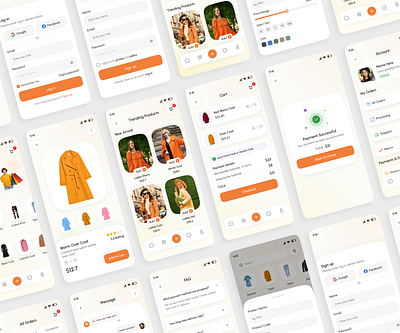 Fashion E-Commerce Mobile App branding checkout page e commerce app e commerce checkout e commerce filter e commerce home page e commerce mobile app faq login logo mobile app mobile ui profile sign up splash screen ui uiux