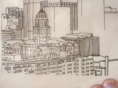 Illustration in Progress city denver drawing ink pen skyline