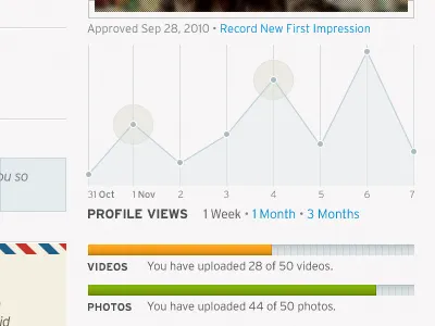 Profile Details, Version 2 bar graph spark graph status bar