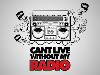 Can't Live Without My Radio black boombox radio red