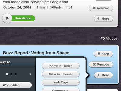 Contextual menus for Miro 4 (OSX app interface UI UX) app blue buttons contextual design icon interface media miro open source osx ui user ux white