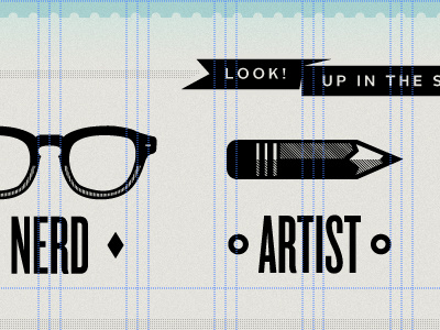 Skywatcher Website WIP black blue brown cross hatching glasses nerd pencil ribbon vector