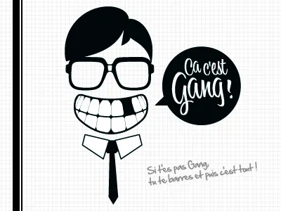 Ça c'est Gang ! black and white bubble collective glasses logo minimalist suit tie vintage