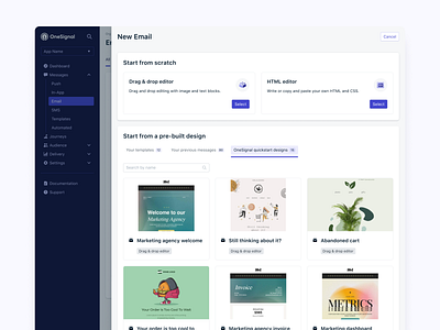 Email Design Library - OneSignal Quickstart Designs email message messaging onesignal product design ui