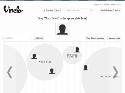 Vinclo App - Half Way circles facebook lists web app