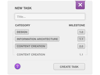 New task modal box. wip clean grey interface ui white