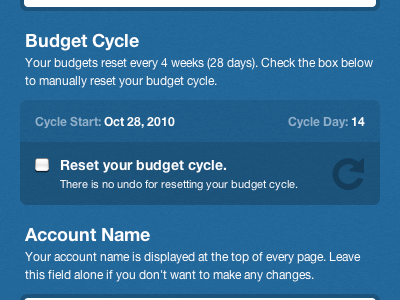 Spendly Account Update account blue cycle reset spendly