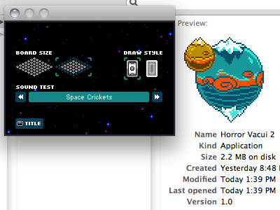 Finishing Touches 8bit easter egg game horror vacui ios options osx pixel sound test