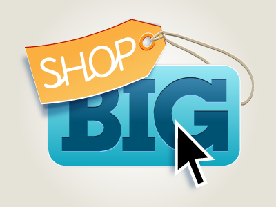 Shop Big - Button & Tag arrow blue button cursor hang tag logo orange tag