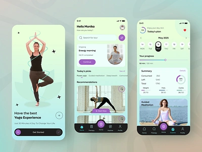 Yoga and Meditation App fitness health app meditatiom app meditation mental health mindfulness mobile app design mobile ui product design selfcare selfcare app ui design wellnessapp yoga yoga app