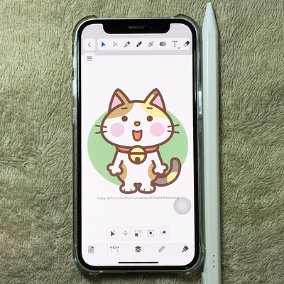 Amadine + iPhone + StylusPen - calico cat amadine bezier calico cat cat character cute illustration illustrator iphone kawaii pop styluspen