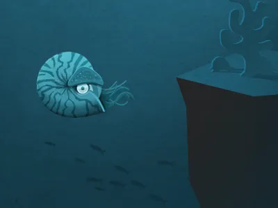 Nautilus blue brown coral fish illustration nautilus white