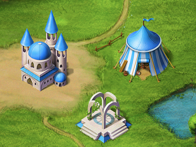 Castle + Temple + Market blue castle game grass green market temple