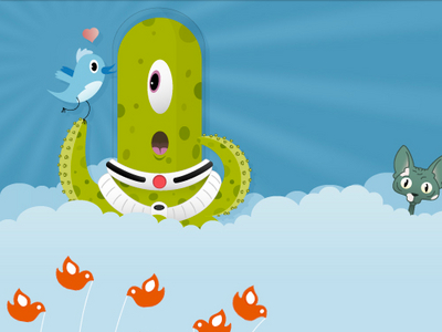 My Alien Loves Twitter alien background bird blue cartoon cat character green illustration illustrator love octopus twitter vector