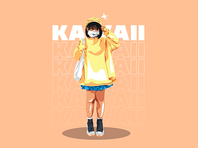 "Kawaii Girl in Yellow" Illustration aesthetic illustration anime inspired art blue skirt casual style character design cheerful vibes cute and modern cute fashion kawaii girl minimalistic background modern illustration pastel art pastel peach playful design pop culture streetwear art trendy outfit vibrant colors yellow hoodie youthful energy