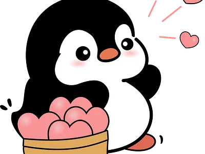 Cute Chubby Penguin Sending Love - Adorable Kawaii Animal Design animal chubby couple cute cute animal design digital art drawing heart illustration line art love penguin pink romance romantic simple typography valentines valentines day