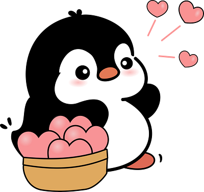 Cute Chubby Penguin Sending Love - Adorable Kawaii Animal Design animal chubby couple cute cute animal design digital art drawing heart illustration line art love penguin pink romance romantic simple typography valentines valentines day