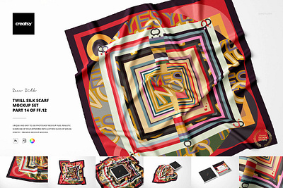 Twill silk Scarf Mockup Set creator creatsy custom customizable design designed generator mock up mock ups mockup mockups pattern patterns personalized printed smart object surface template templates twill silk scarf mockup set