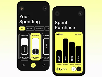 SpendWise spending tracker app design app budget planner app expense tracker app expense visualization tool financial overview app groceries expense tracker loan payment tracker market specific purchases mobile app mobile app interface money saving tool personal finance tracker purchase tracking app smart budget app spending tracker tool ui ui design ux ux design visual spending dashboard