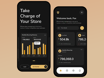 StoreTrack management app interface app business analytics tool business statistics tracker efficient store management management tool mobile app design mobile app interface net profit tracker product history app professional store app recurring income insights sales tracking tool smart management assistant stock profit tracker store data visualization store management app ui ui ux ux yellow highlights ux