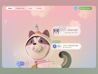 "Crypto Guide with Adorable Assistant" Web Design 3d illustration creative ui crypto design cute design dashboard design concept digital art ethereum interactive design minimalistic ui pastel colors playful design responsive design soft gradients ui design user interface ux design wallet interface web app web design