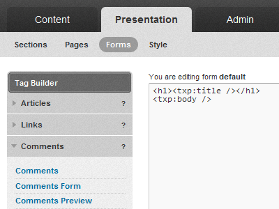 TXP Admin Forms blue cms grey textpattern txp