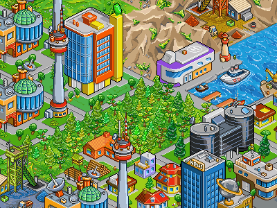 Iso city game games pixel art