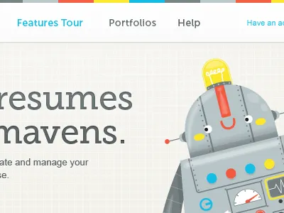 HipnHopeful Website header blue grey museo pattern red robot slab website yellow