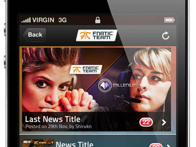 Iphone App - News screen app fnatic iphone