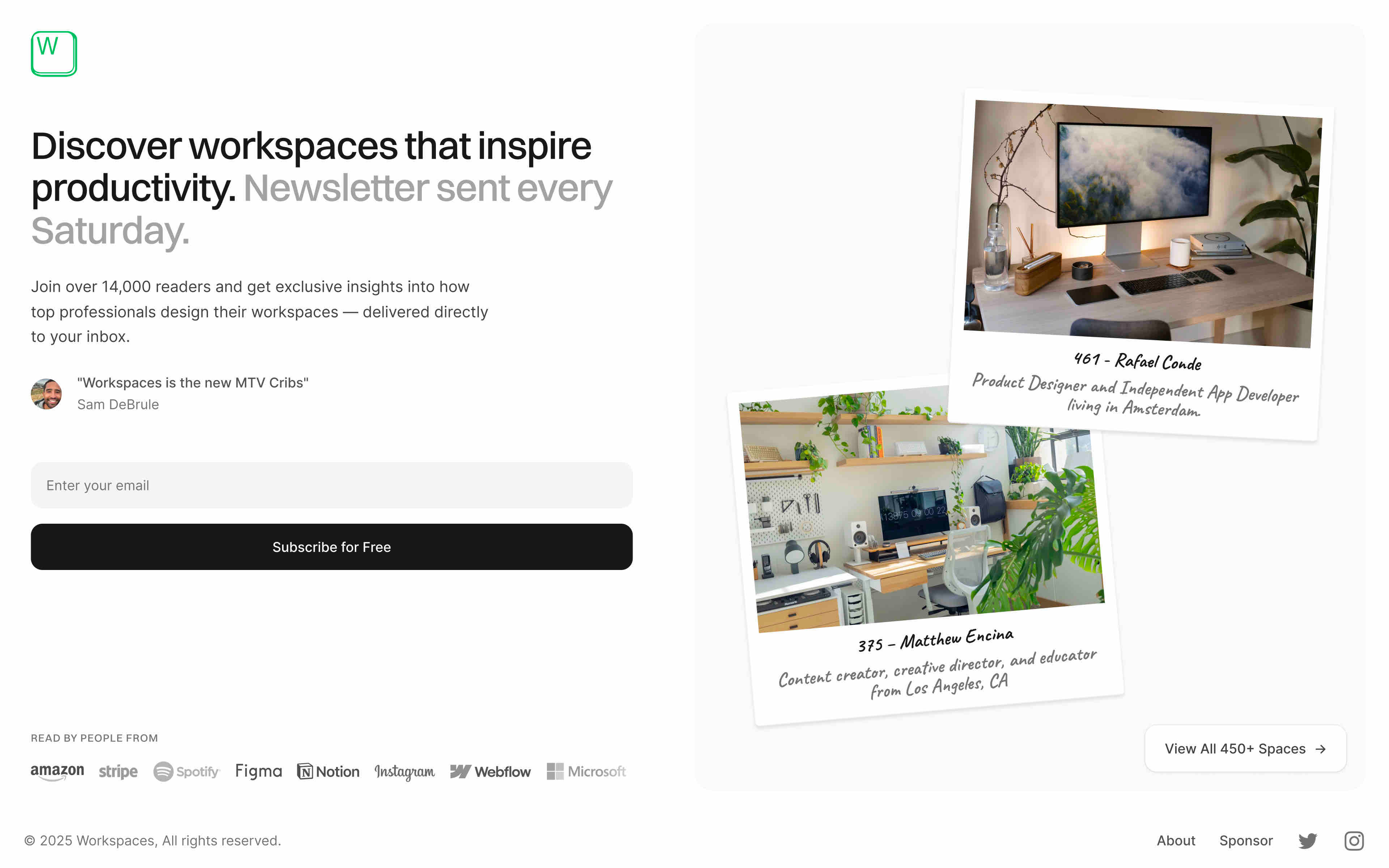 Workspaces — Newsletter sign up web web design website design