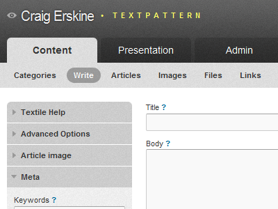 TXP Admin - Din cms grey textpattern txp yellow