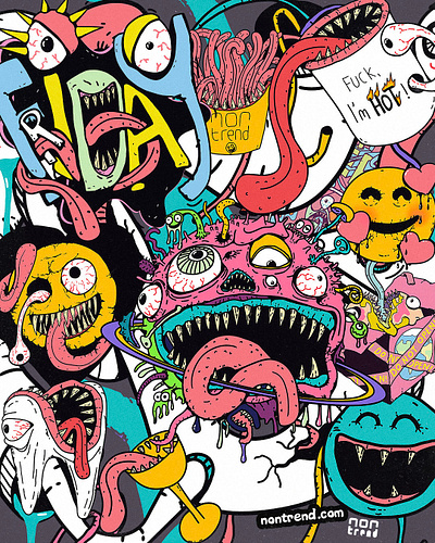 Freaky Faces & Twisted Creatures: Nontrend Favorites 🖤👁️ alternativestyle art colorful creatures doodle drawing freaky funny graphic design graphicdesign grotesque illustration monsterart weird