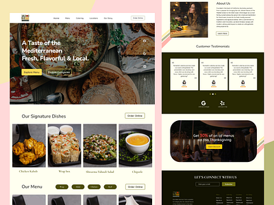 Numarke-Restaurant Website Design branding cafetaria website graphic design hero section illustration landing page mediterranean menu design restaurant web design restaurant website testimonial design ui design ui ux unique design ux design web design