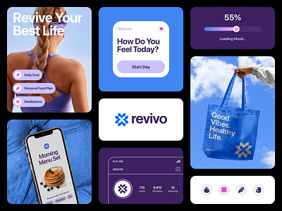 Revivo: Health & Fitness Branding brand brand identity brand sign branding graphic design halo lab identity logo logo design logotype packaging