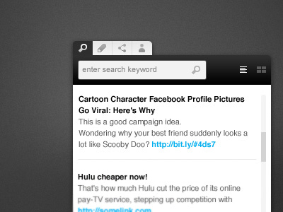 Widget UI - revised black browser extension interface light minimal white widget