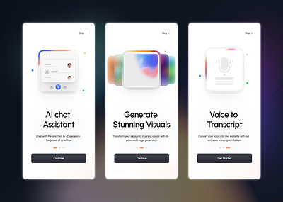 AI-Powered Onboarding: Chat, Visuals & Transcriptions ai app on boarding splash ui