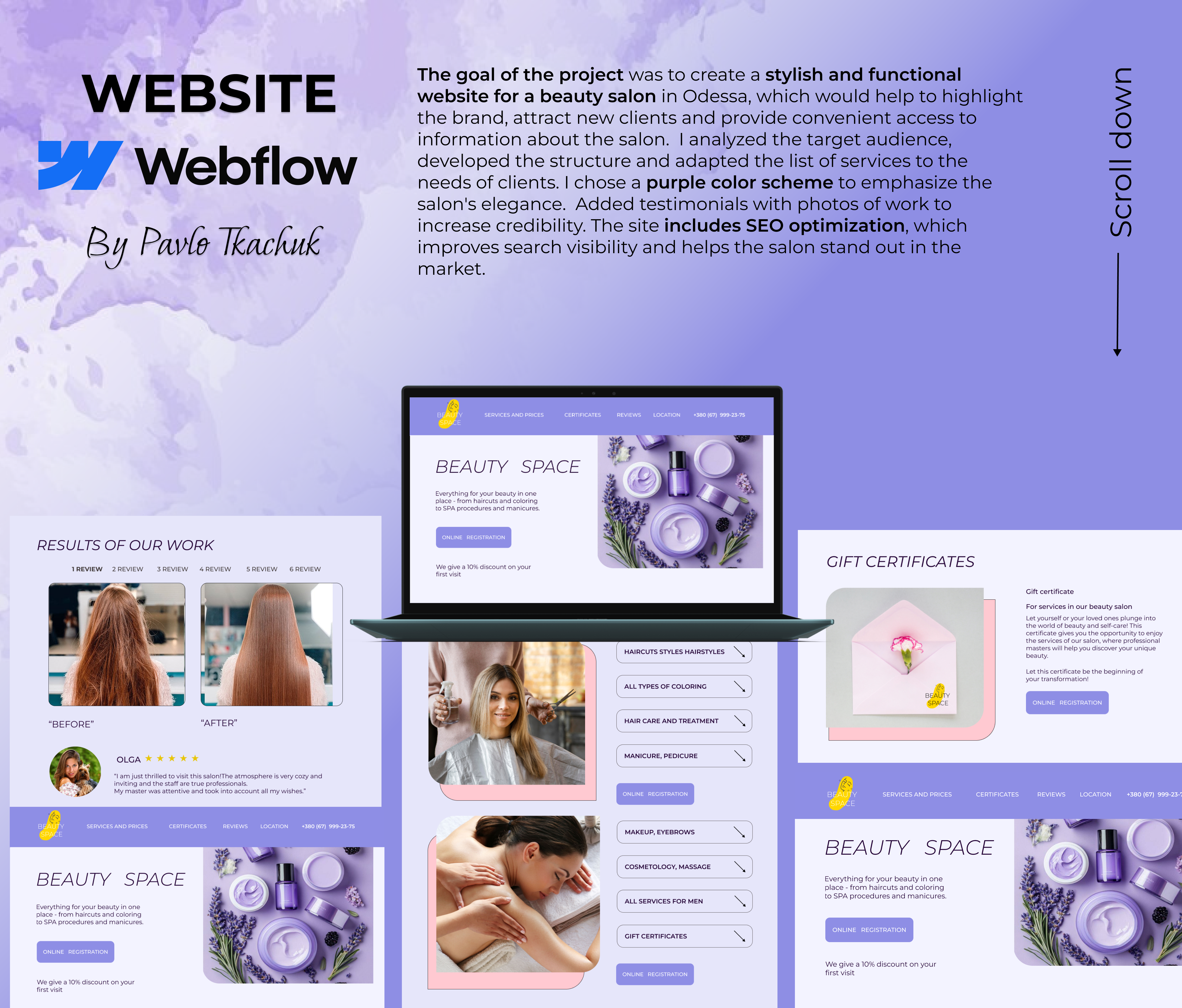 Landing page for a beauty salon beauty salon branding design figma graphic design illustration landing page web design web development webflow