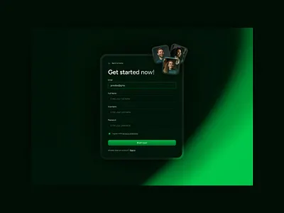 Concept: Sign Up Screen dark form gradient green mesh signin signup ui