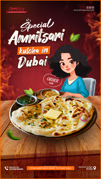 Food Banner Design Template (Amritsari Kulcha) 3d animation app banner design banner template branding design food banner food banner design graphic design illustration logo motion graphics typography ui ux vector