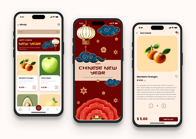 Lunar New Year Fruit Shop App Concept 3d concept design design element food food app graphic design illustration lunar new year mobile mobile app ui uiux design