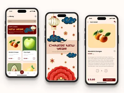 Lunar New Year Fruit Shop App Concept 3d concept design design element food food app graphic design illustration lunar new year mobile mobile app ui uiux design