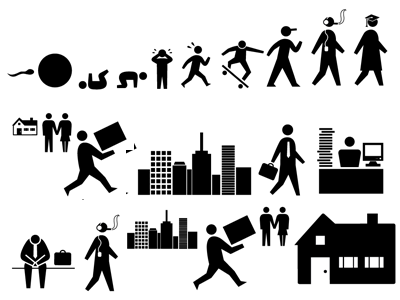 the new cycle of life comic icons jobless new normal parents vector