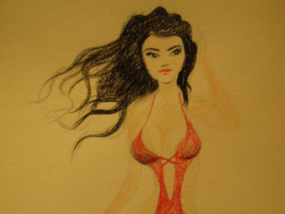 Beach girl drawing scan